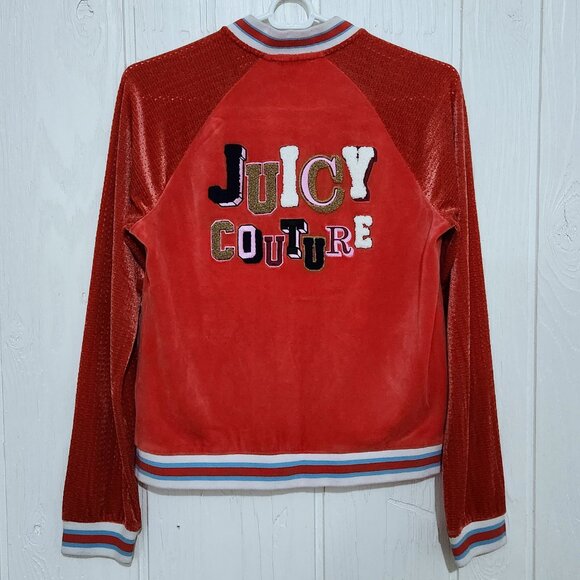 Juicy Couture Black Label Women's S Red Velour Graphic Bomber Varsity Jacket - Picture 2 of 16